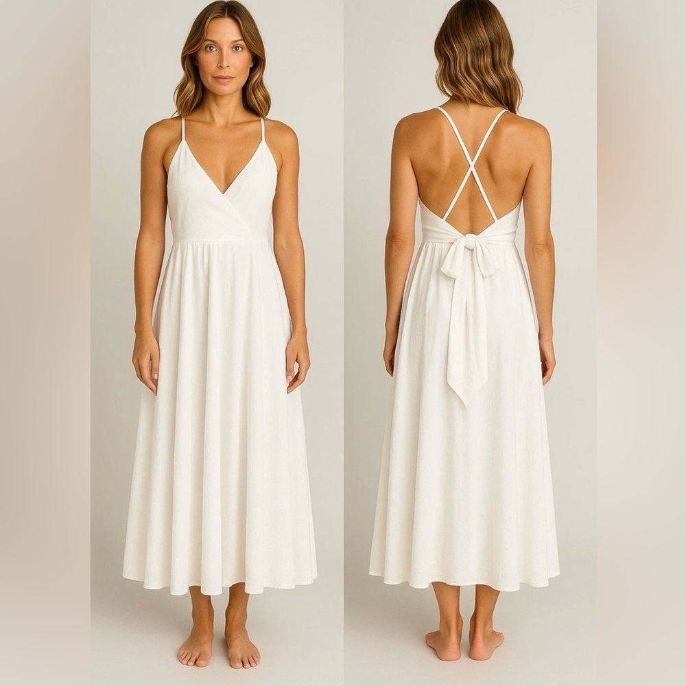 Astr White Backless Midi Dress with Tie Back